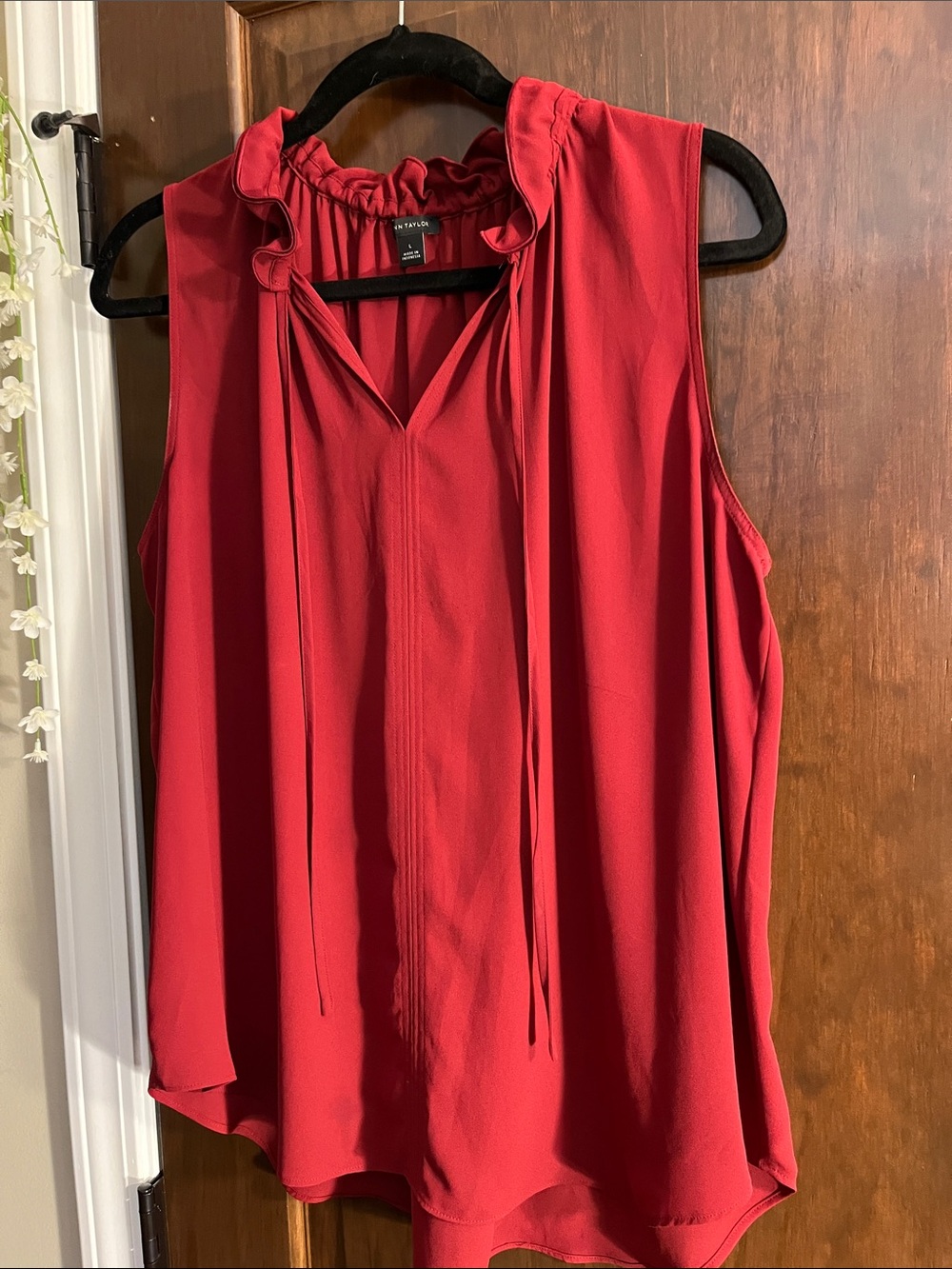 Ann Taylor Burgandy Ruffle-Tie Sleeveless Blouse